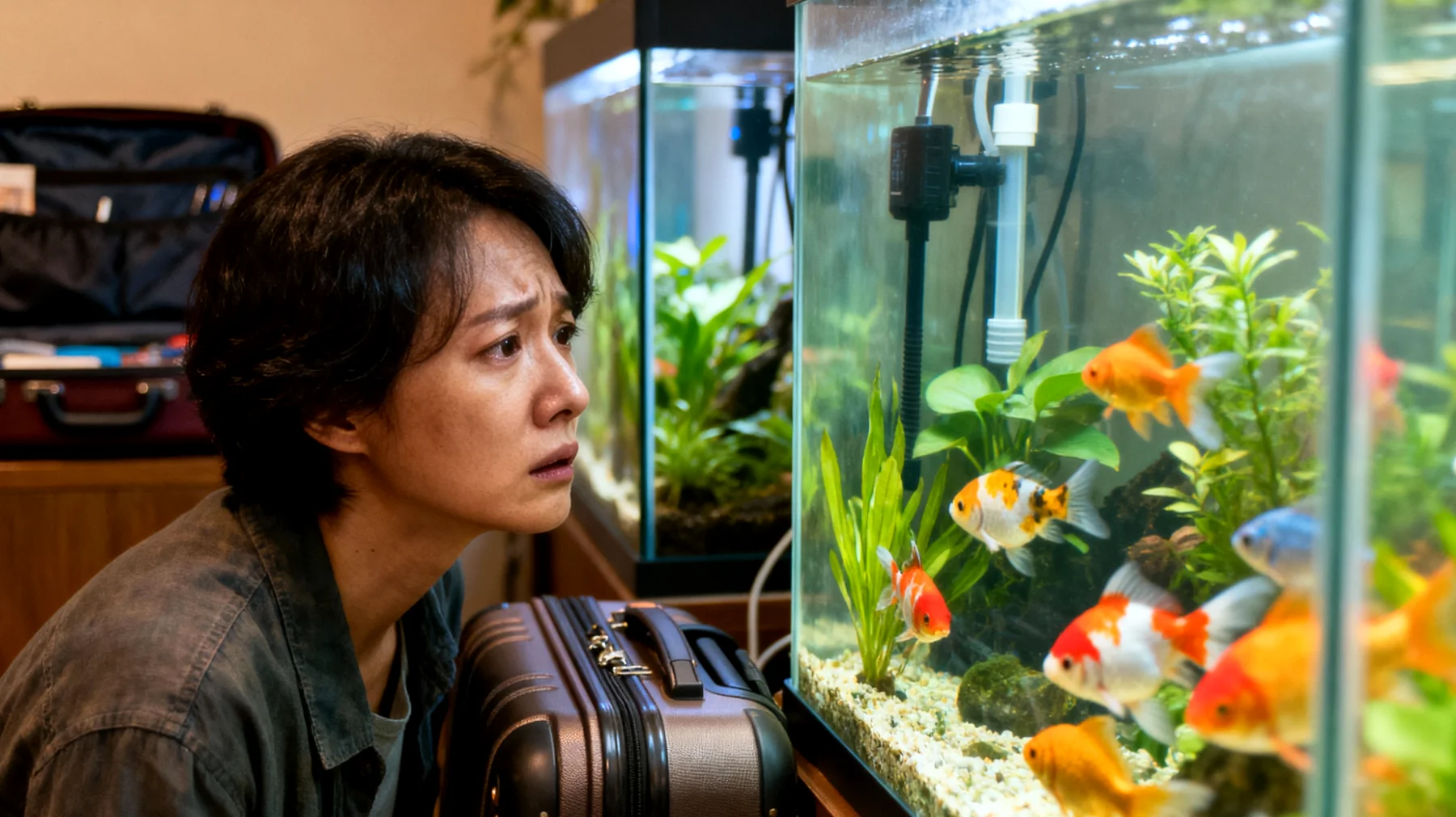 Fische benötigen während der Abwesenheit des Besitzers auf Reisen eine zuverlässige Fütterungsroutine und stabile Aquarienbedingungen, die ohne tägliche manuelle Kontrolle aufrechterhalten werden müssen"