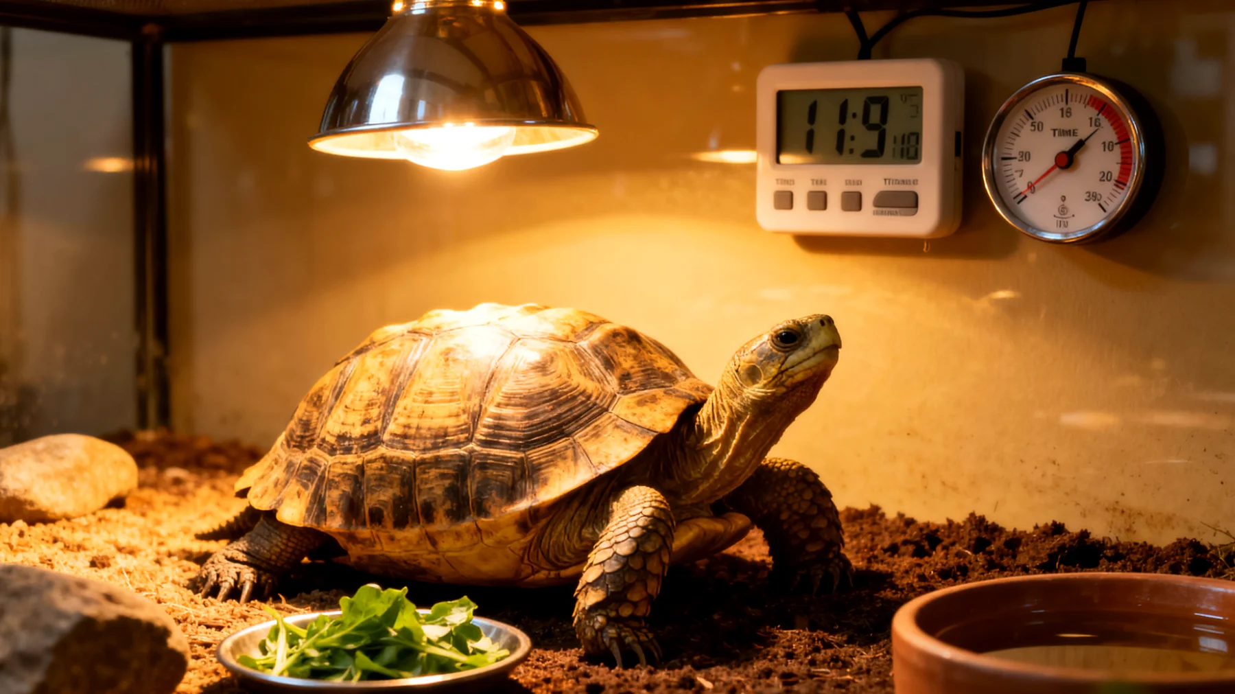 Erwachsene Schildkröten benötigen eine strukturierte tägliche Routine mit regelmäßigen Fütterungszeiten, konstanten Licht- und Temperaturzyklen sowie festgelegten Zeiten für Aktivität und Ruhe, um ihre biologische Uhr zu unterstützen und Stress zu vermeiden"