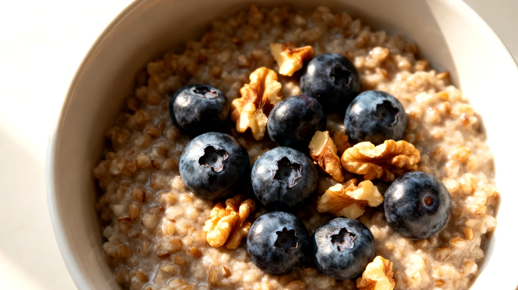 Buchweizen-Porridge mit Walnüssen und Blaubeeren"