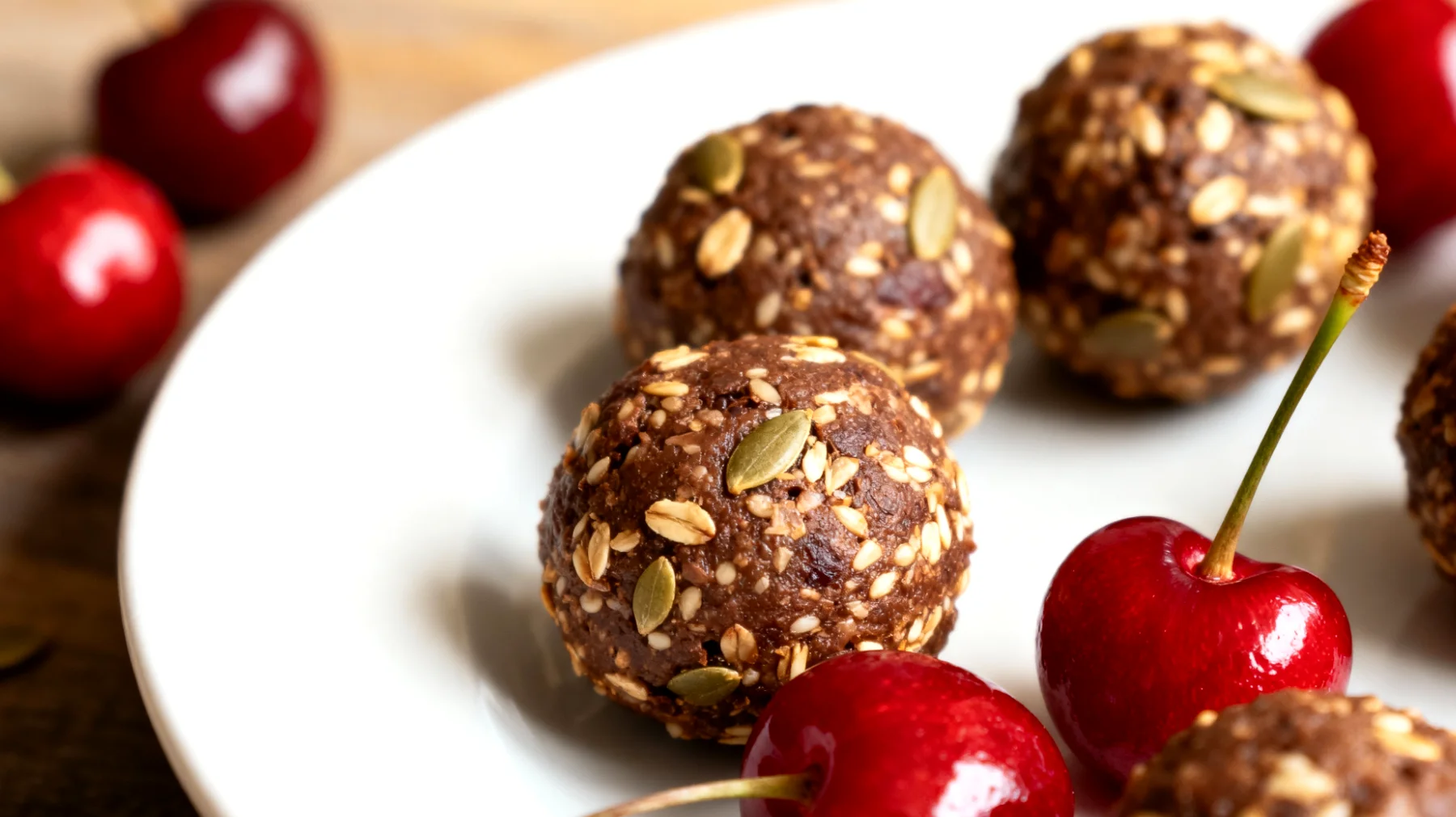 Hanfsamen-Kakao-Energiebällchen mit Sauerkirschen"
