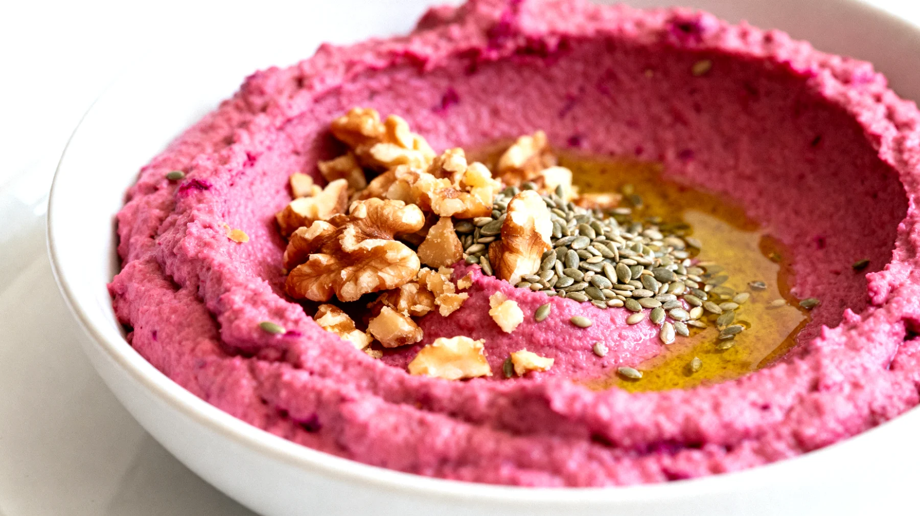 Rote-Bete-Hummus mit Walnüssen und Hanfsamen"
