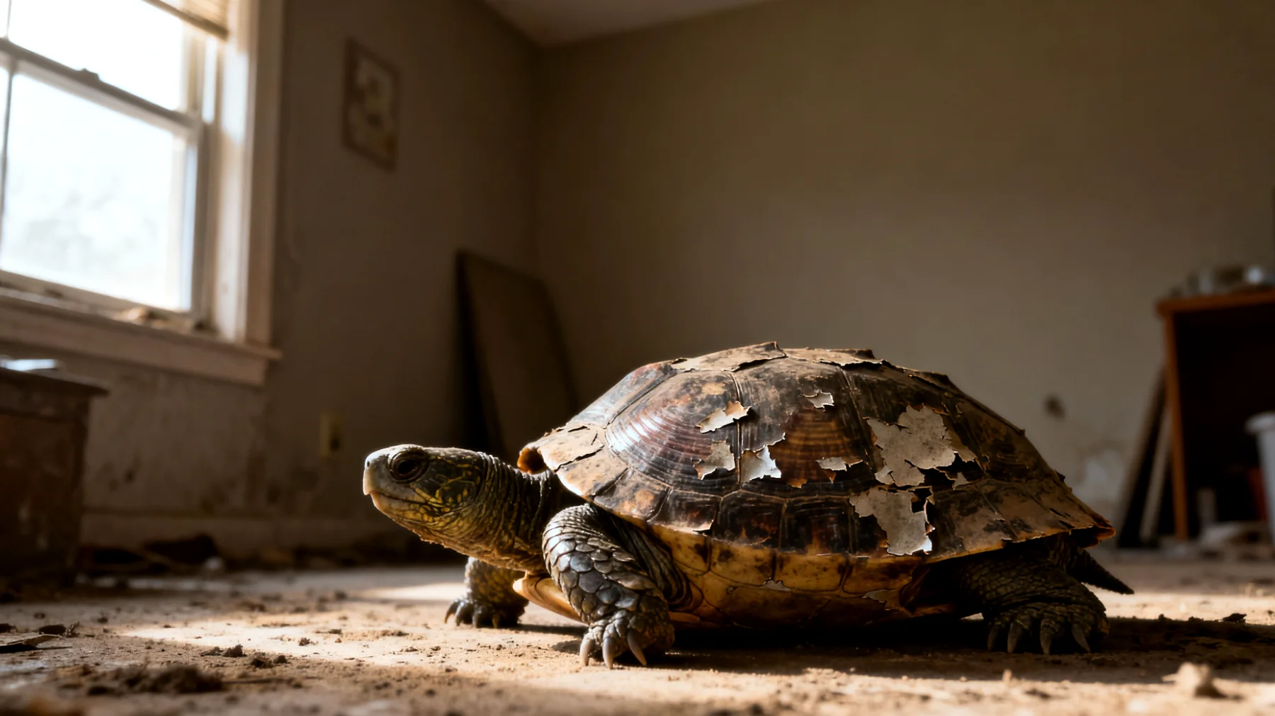 Schildkröten in Wohnungshaltung leiden häufig unter zu niedriger Luftfeuchtigkeit, was zu Panzer- und Hautproblemen führt, sowie mangelnder UV-Bestrahlung, die für die Vitamin-D-Synthese und Kalziumaufnahme essentiell ist"